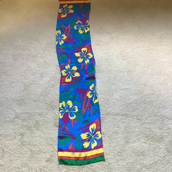 Liz Claiborne Blue Tropical Floral Print Scarf - Picture 4 of 10